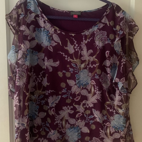 Vince Camuto Purple Flutter Sleeve Blouse - Picture 4 of 10